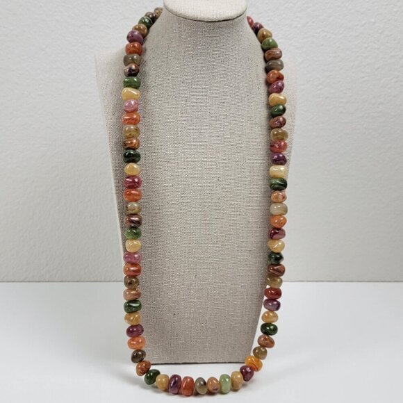 Vtg. Multicolor Faux-Gem Lucite Beaded Necklace 30.5 In Barrel Clasp Fruit Salad - Picture 1 of 10